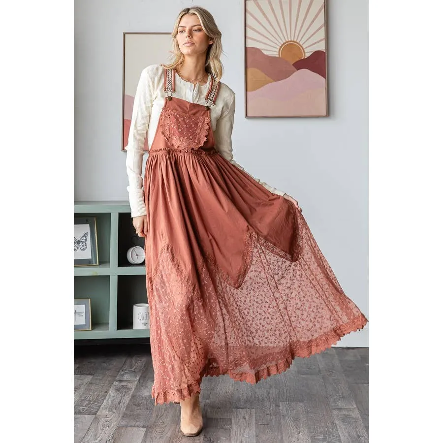 Copper Brown Mineral Washed Sleeveless Lace Pleated Oli Hali Skirtall