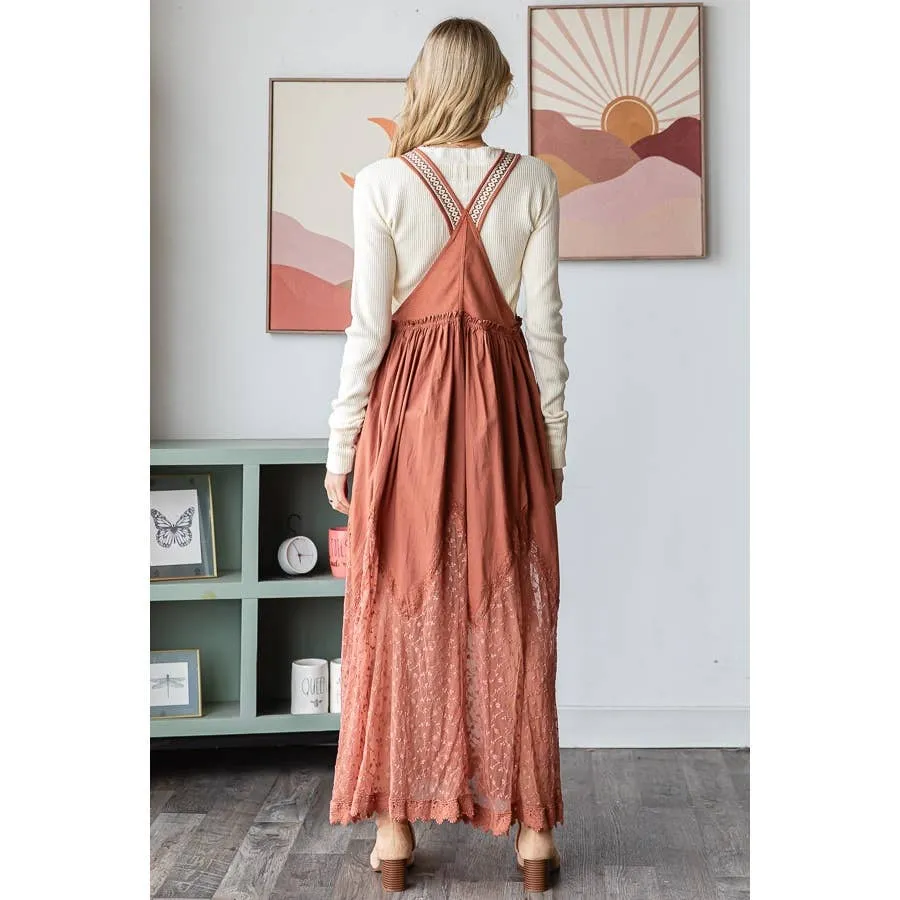 Copper Brown Mineral Washed Sleeveless Lace Pleated Oli Hali Skirtall
