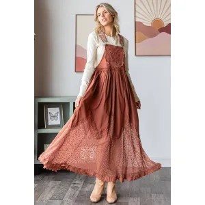 Copper Brown Mineral Washed Sleeveless Lace Pleated Oli Hali Skirtall
