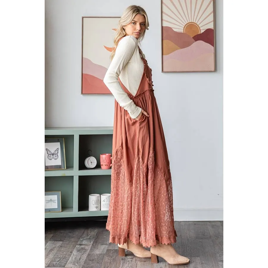 Copper Brown Mineral Washed Sleeveless Lace Pleated Oli Hali Skirtall
