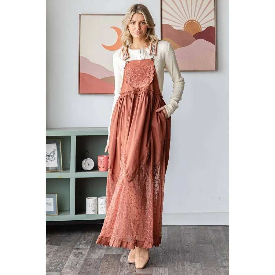 Copper Brown Mineral Washed Sleeveless Lace Pleated Oli Hali Skirtall