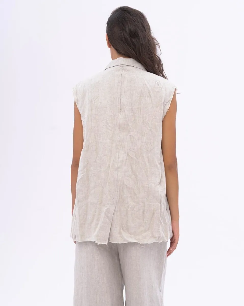 Crinkled Linen Sleeveless Blazer