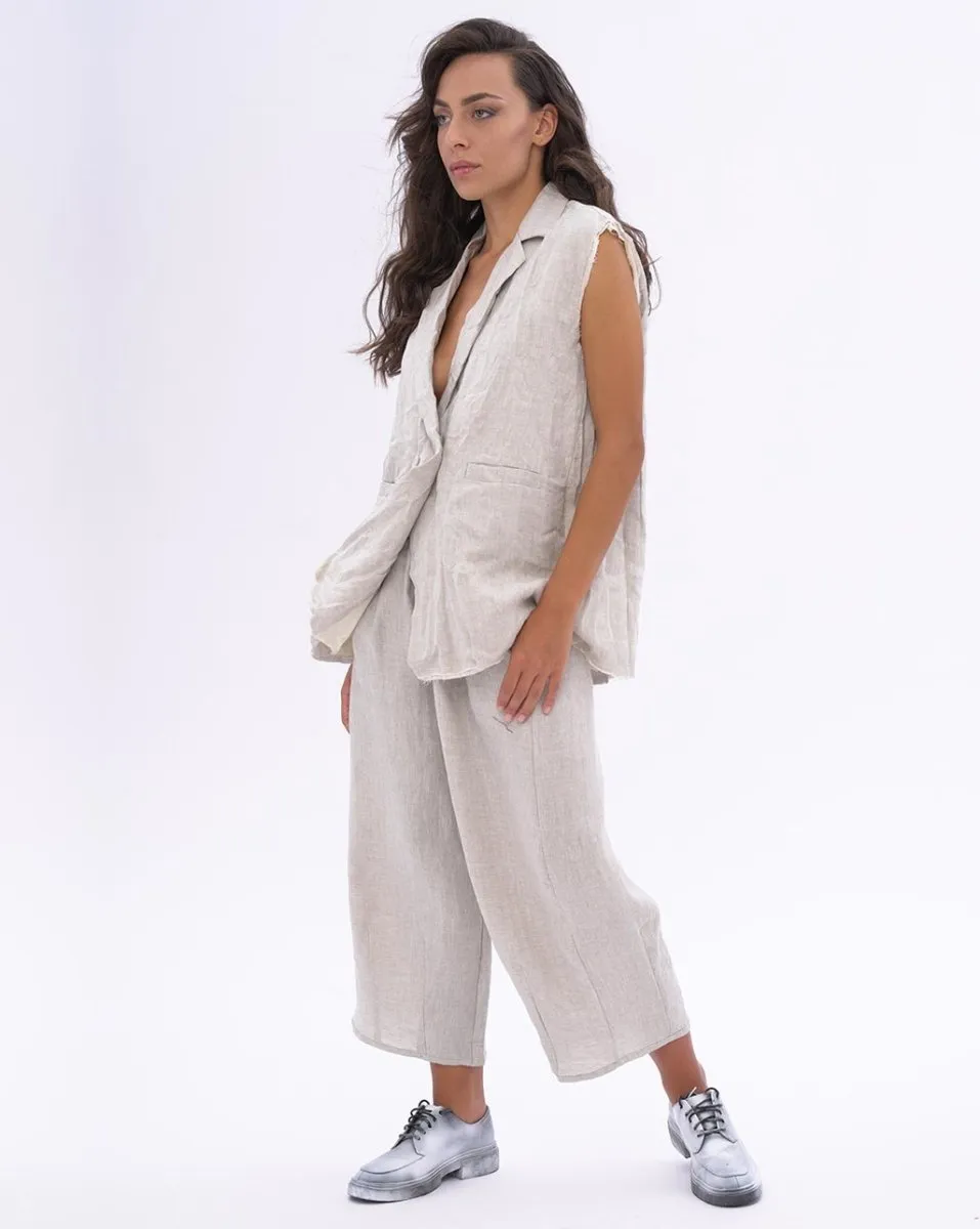 Crinkled Linen Sleeveless Blazer