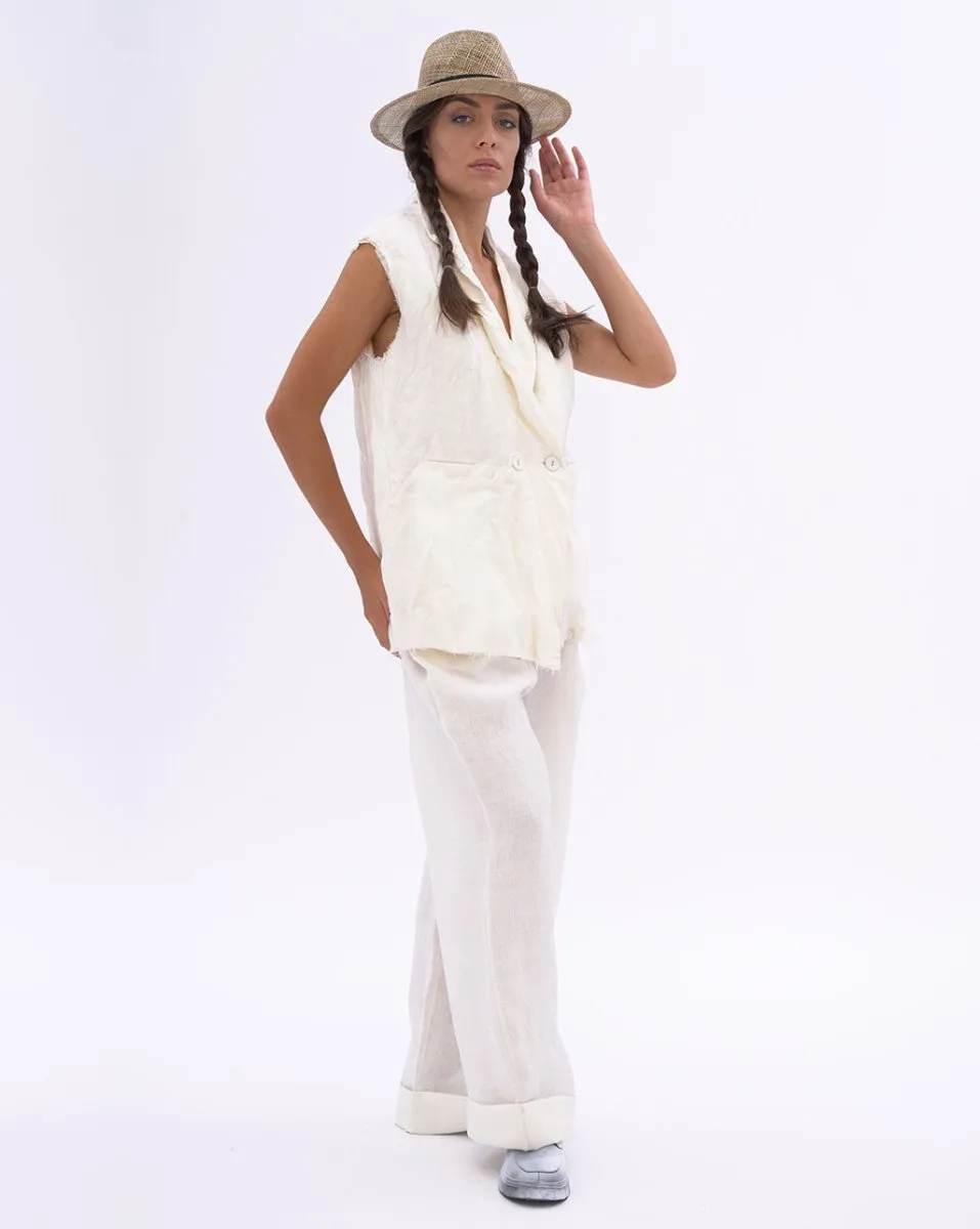 Crinkled Linen Sleeveless Blazer