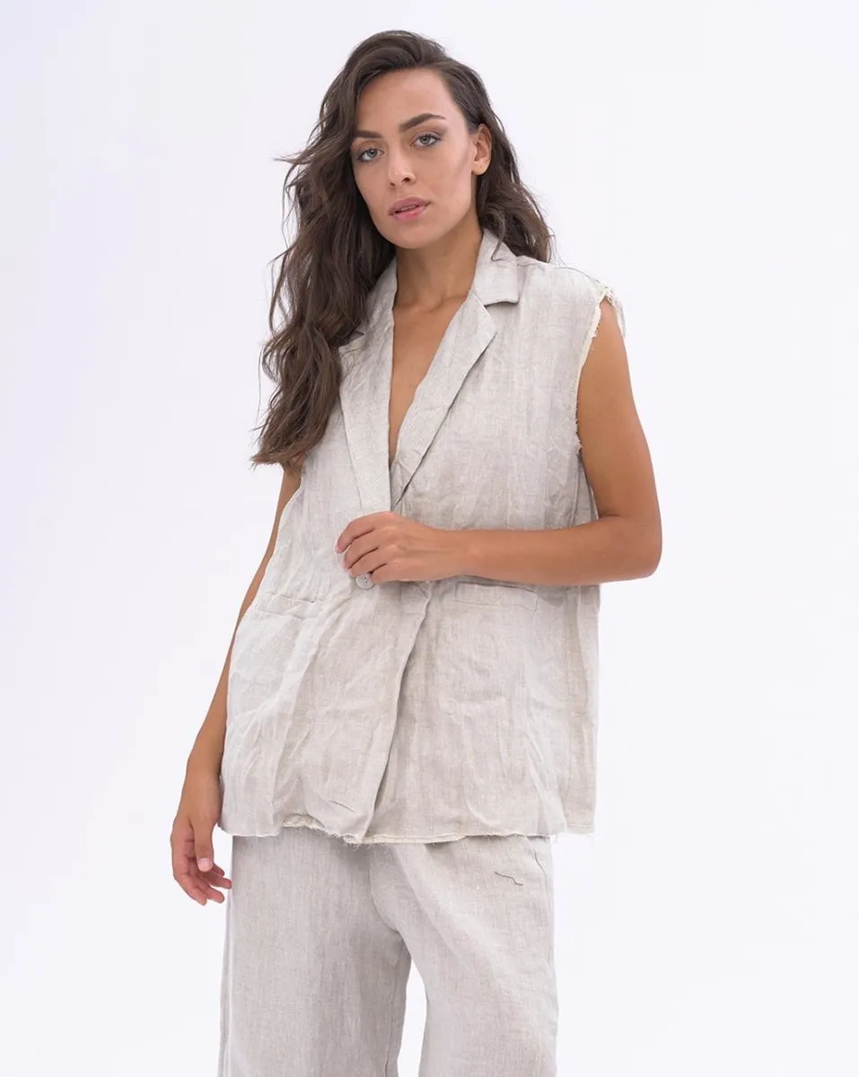 Crinkled Linen Sleeveless Blazer