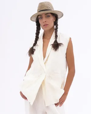 Crinkled Linen Sleeveless Blazer