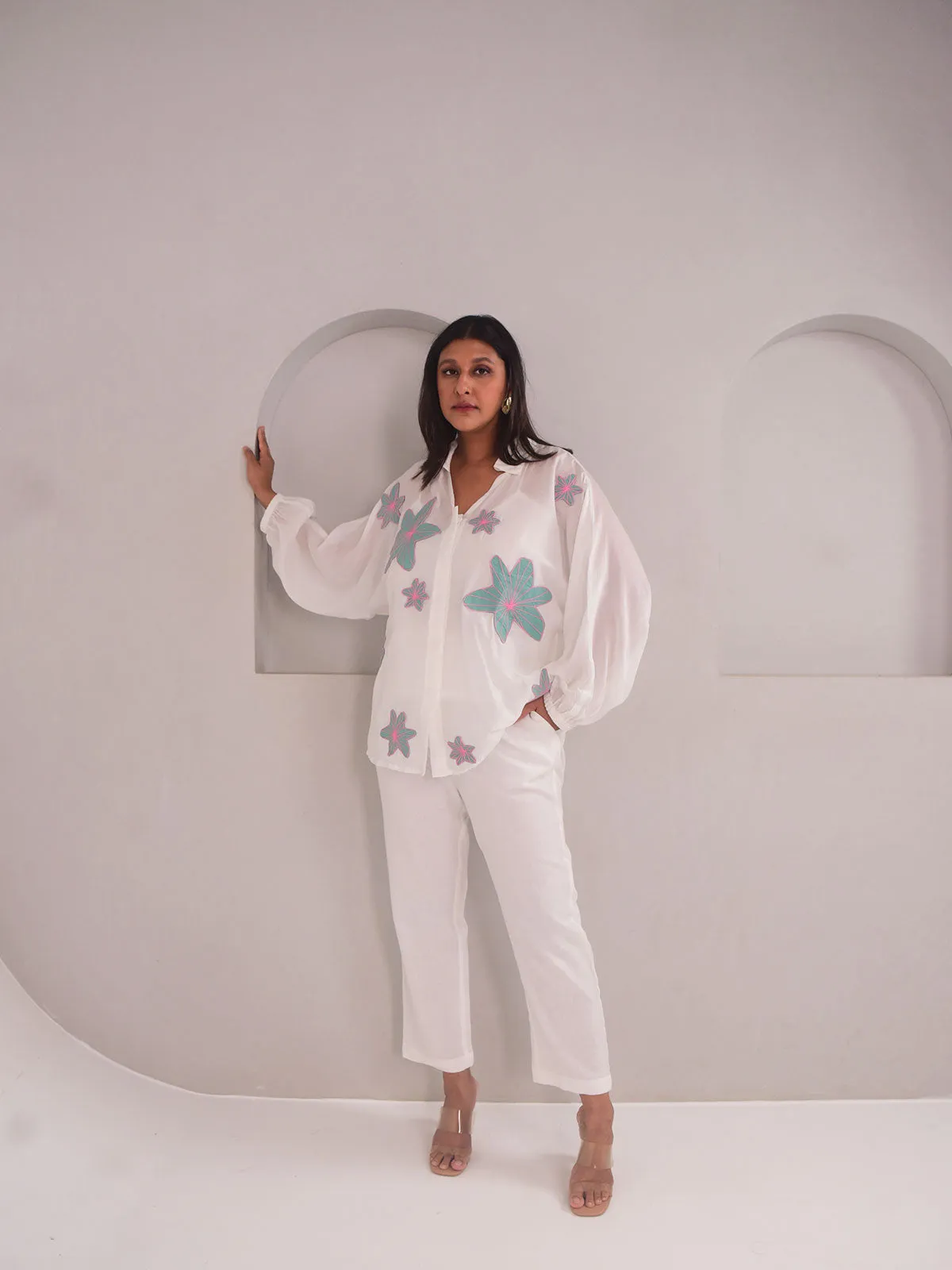 Dana Applique Modal Shirt - Blue