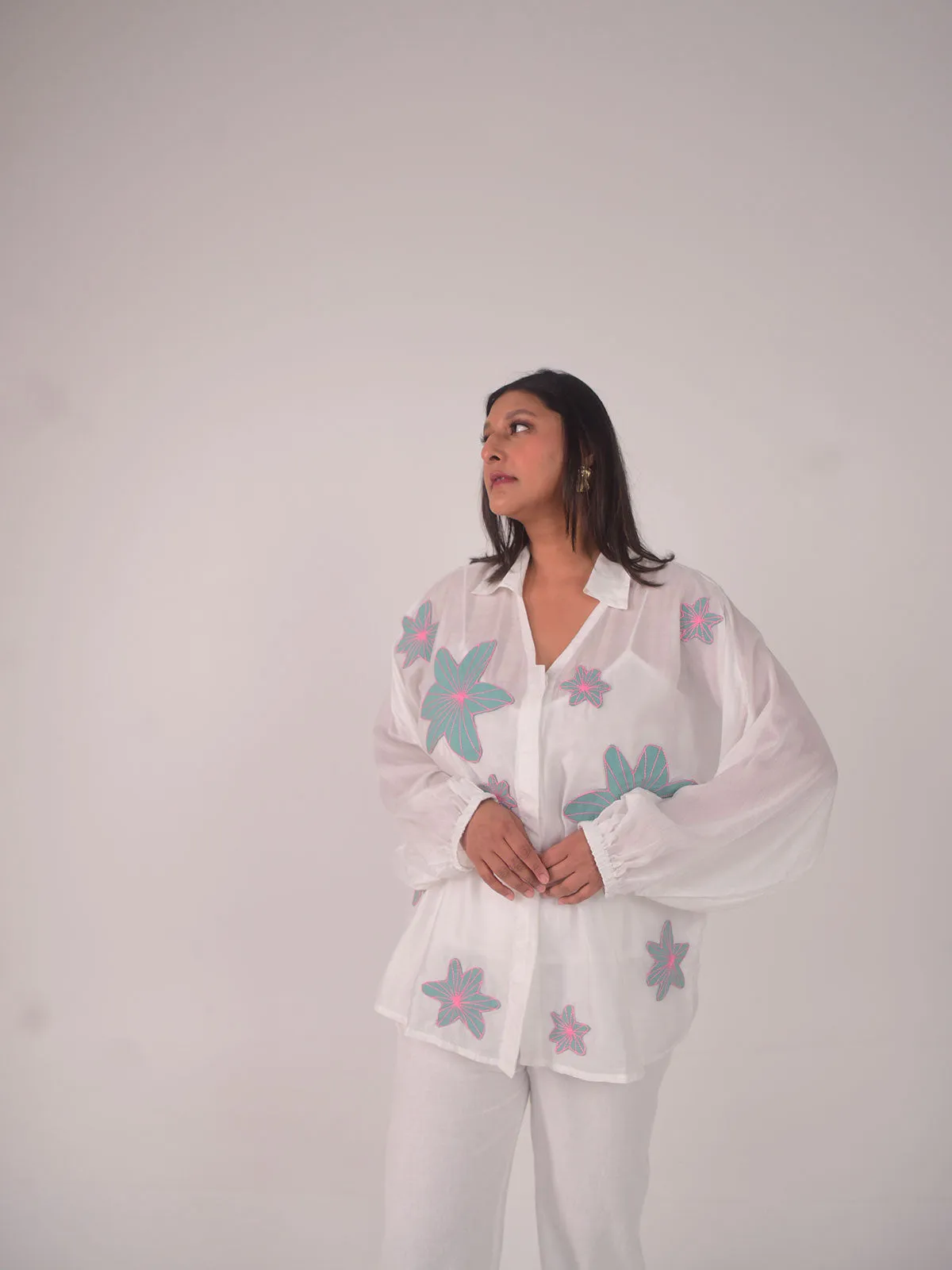 Dana Applique Modal Shirt - Blue