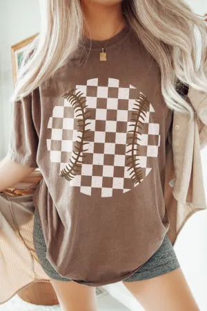 Dark Brown Checkered Baseball Graphic Tee