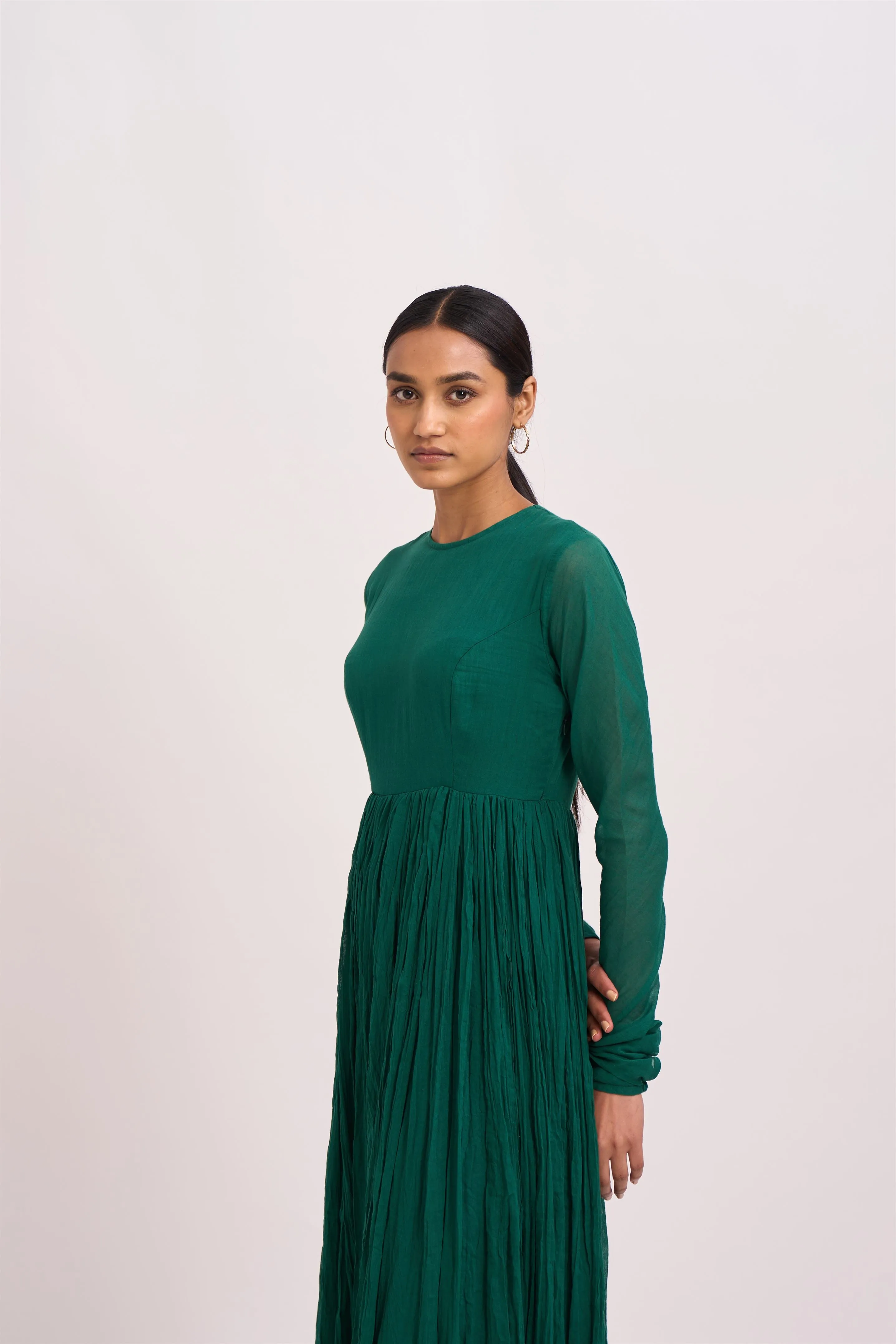 Dot   I   Ghoomar Anarkali Saham - Set  Cotton Anarkali with Cotton Pants  Leaf Green  SS24-G-9