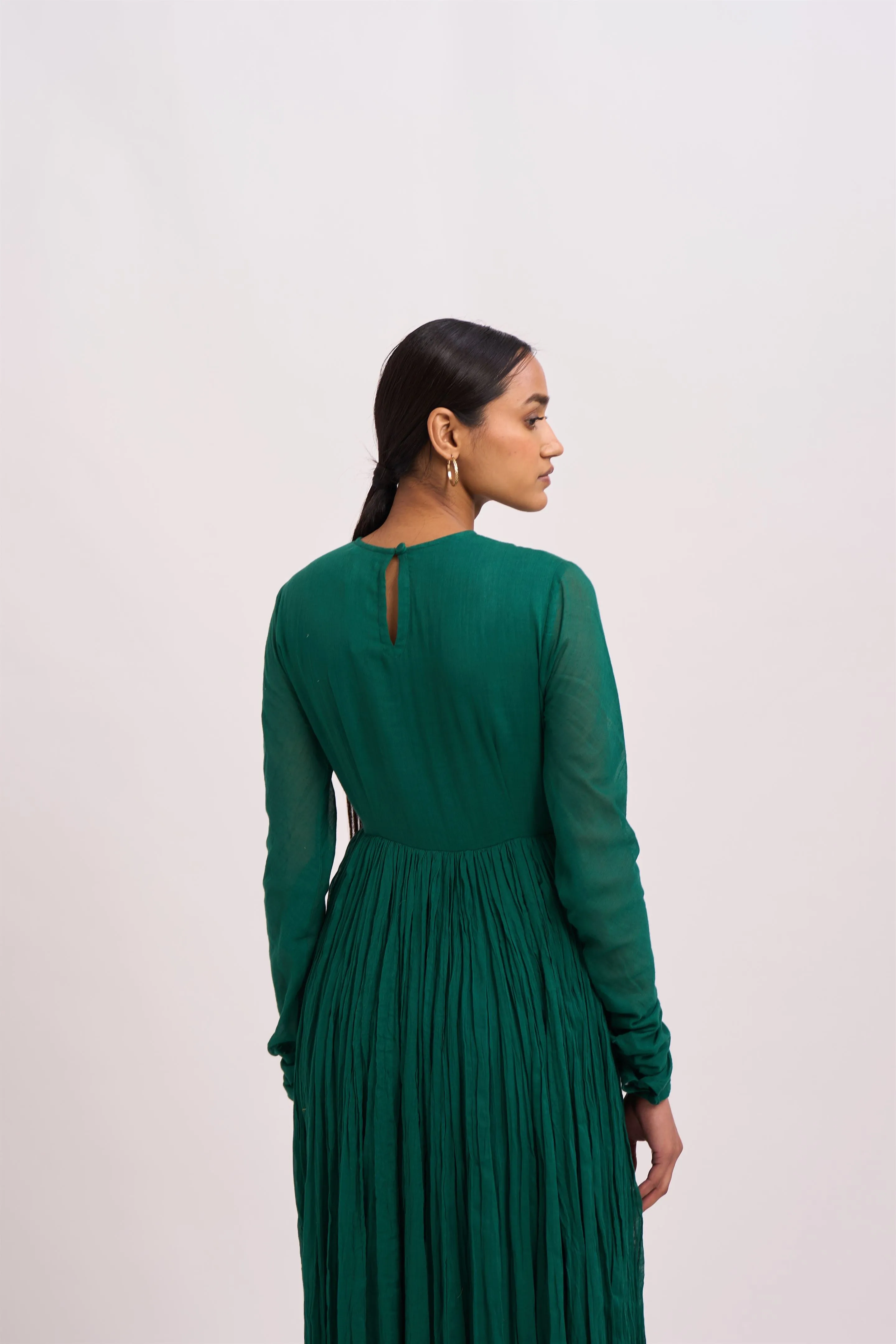 Dot   I   Ghoomar Anarkali Saham - Set  Cotton Anarkali with Cotton Pants  Leaf Green  SS24-G-9