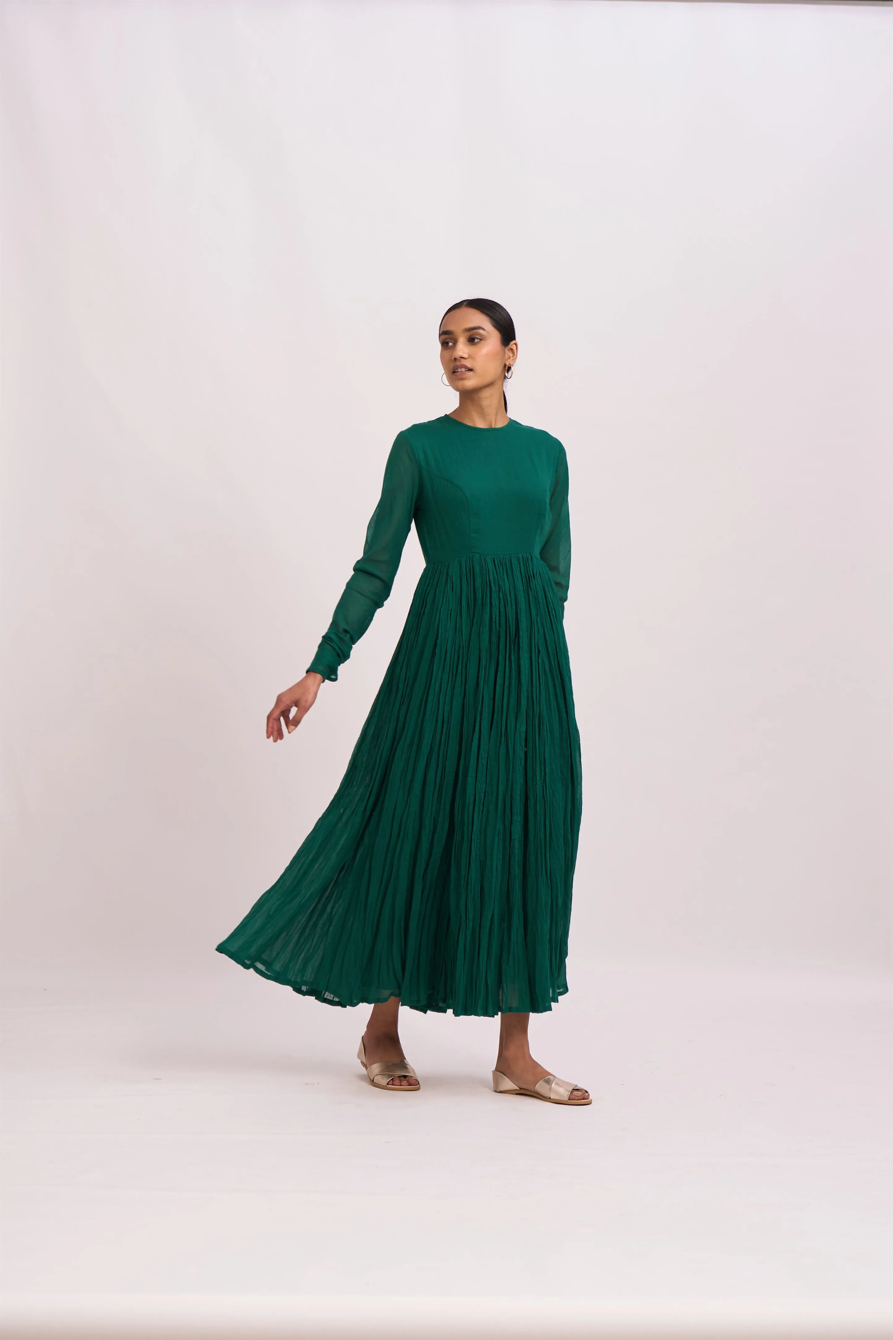 Dot   I   Ghoomar Anarkali Saham - Set  Cotton Anarkali with Cotton Pants  Leaf Green  SS24-G-9