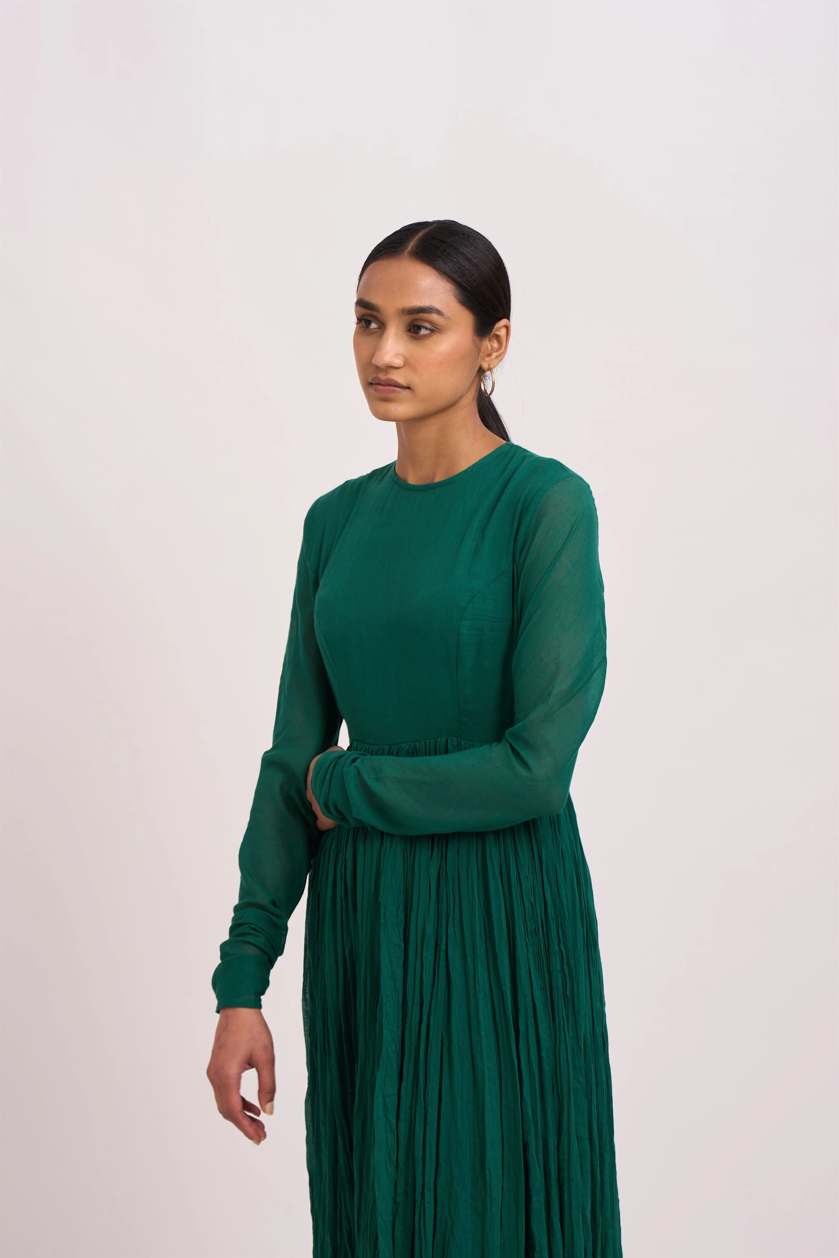 Dot   I   Ghoomar Anarkali Saham - Set  Cotton Anarkali with Cotton Pants  Leaf Green  SS24-G-9