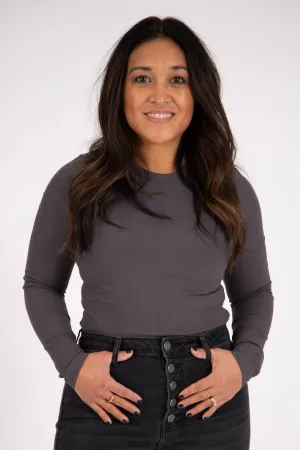 Double Layered Ribbed Long-Sleeved Shirt | Dark Grey