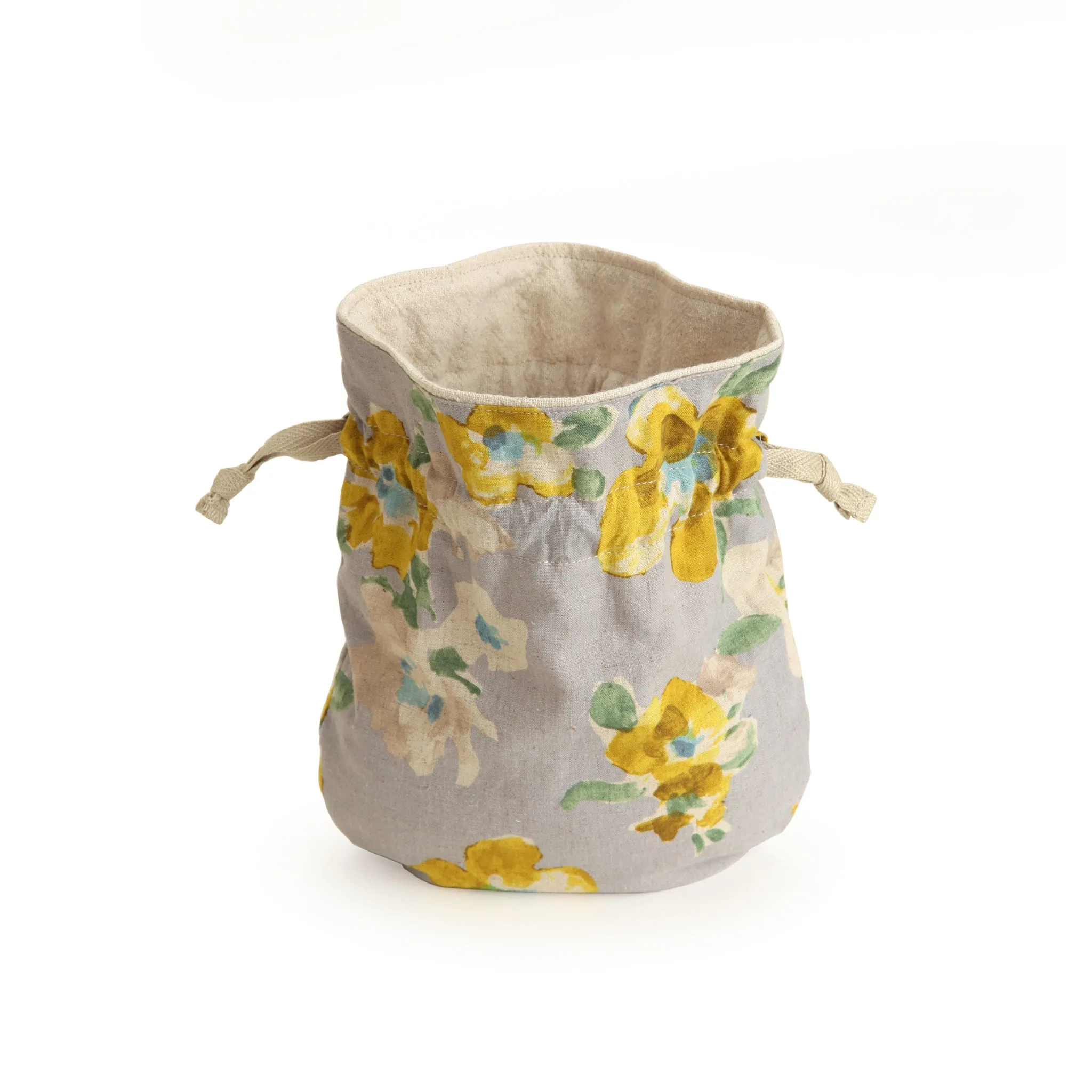 Drawstring Pouch with Yellow Flowers Design