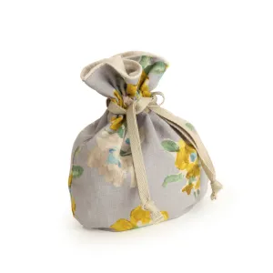 Drawstring Pouch with Yellow Flowers Design