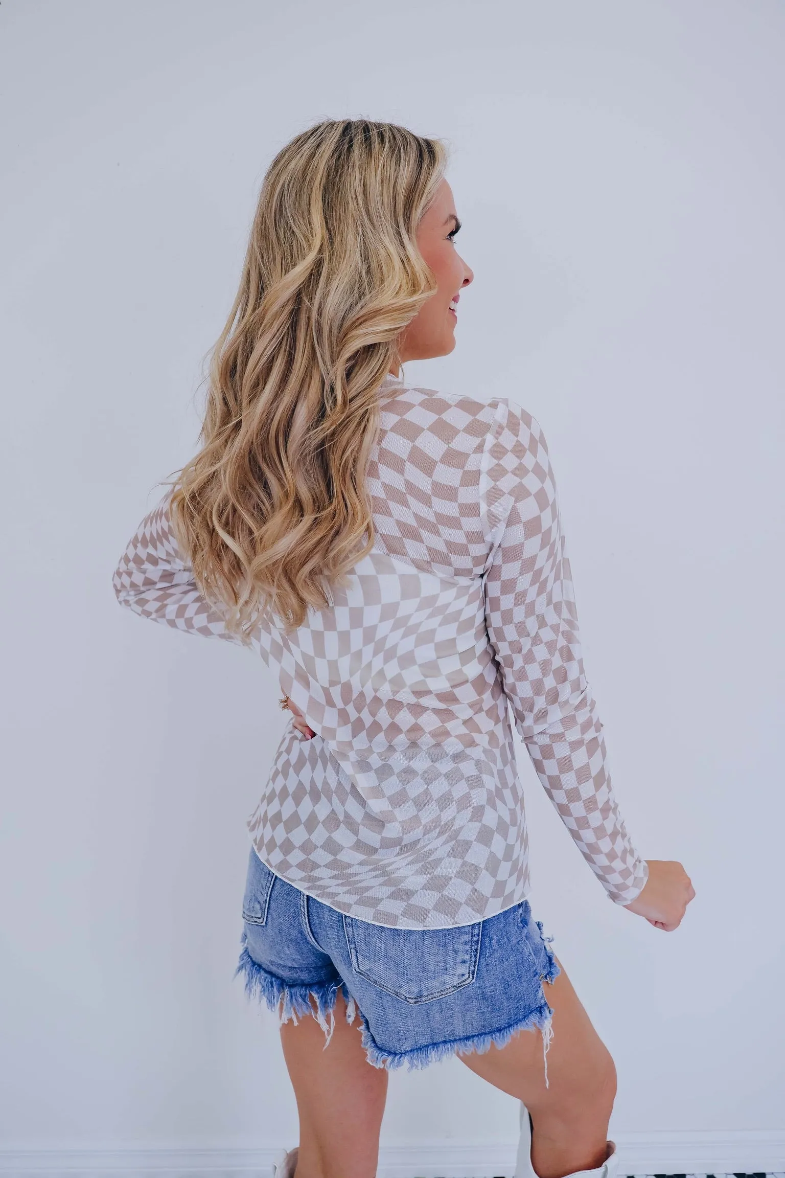 Elegant Simplicity Checkered Long Sleeve Top
