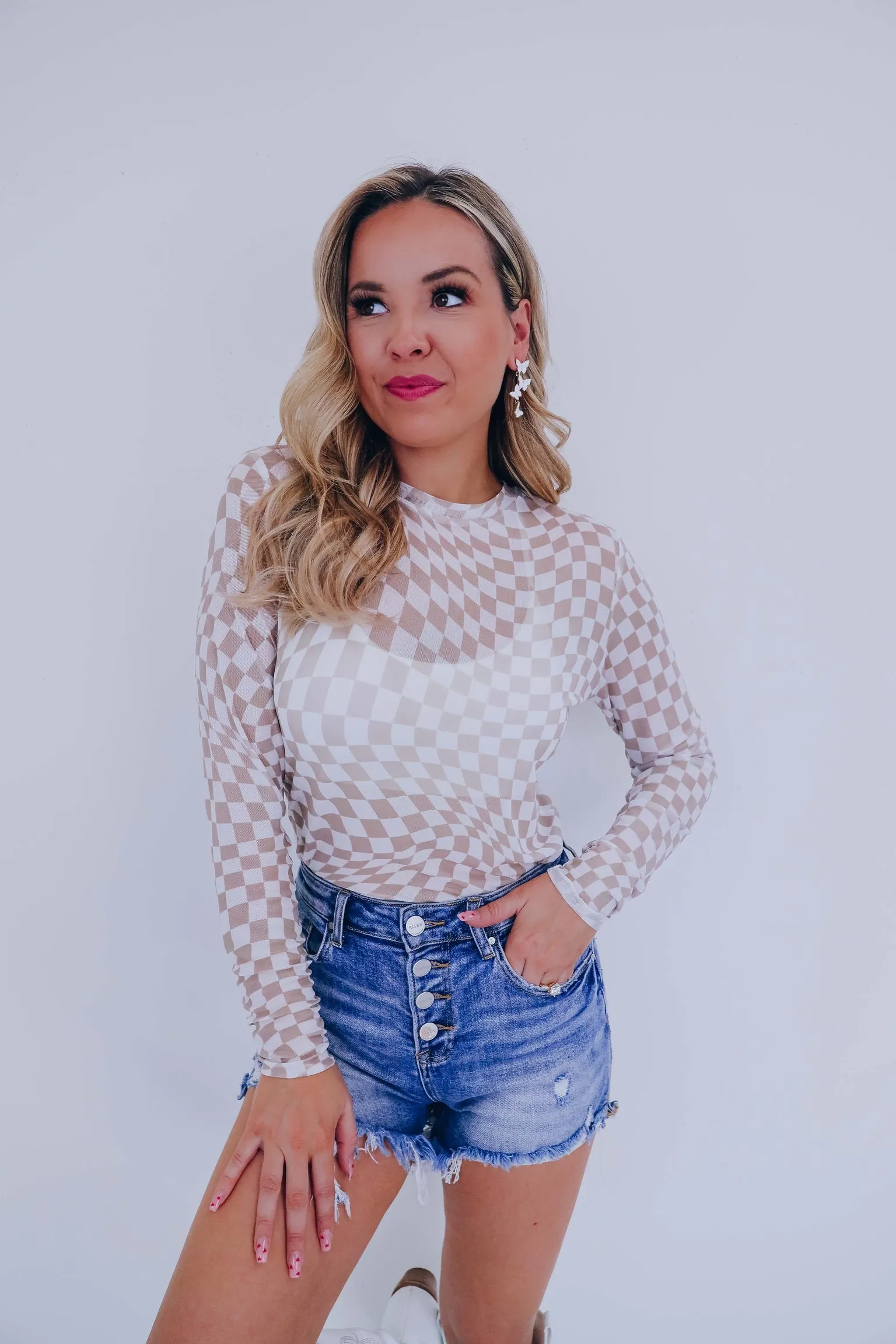 Elegant Simplicity Checkered Long Sleeve Top