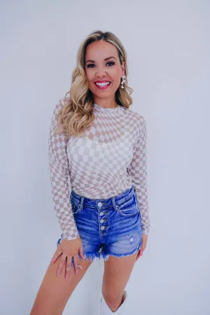 Elegant Simplicity Checkered Long Sleeve Top