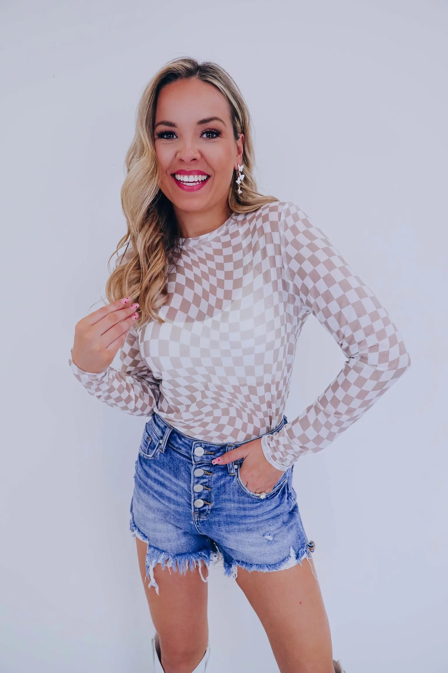 Elegant Simplicity Checkered Long Sleeve Top