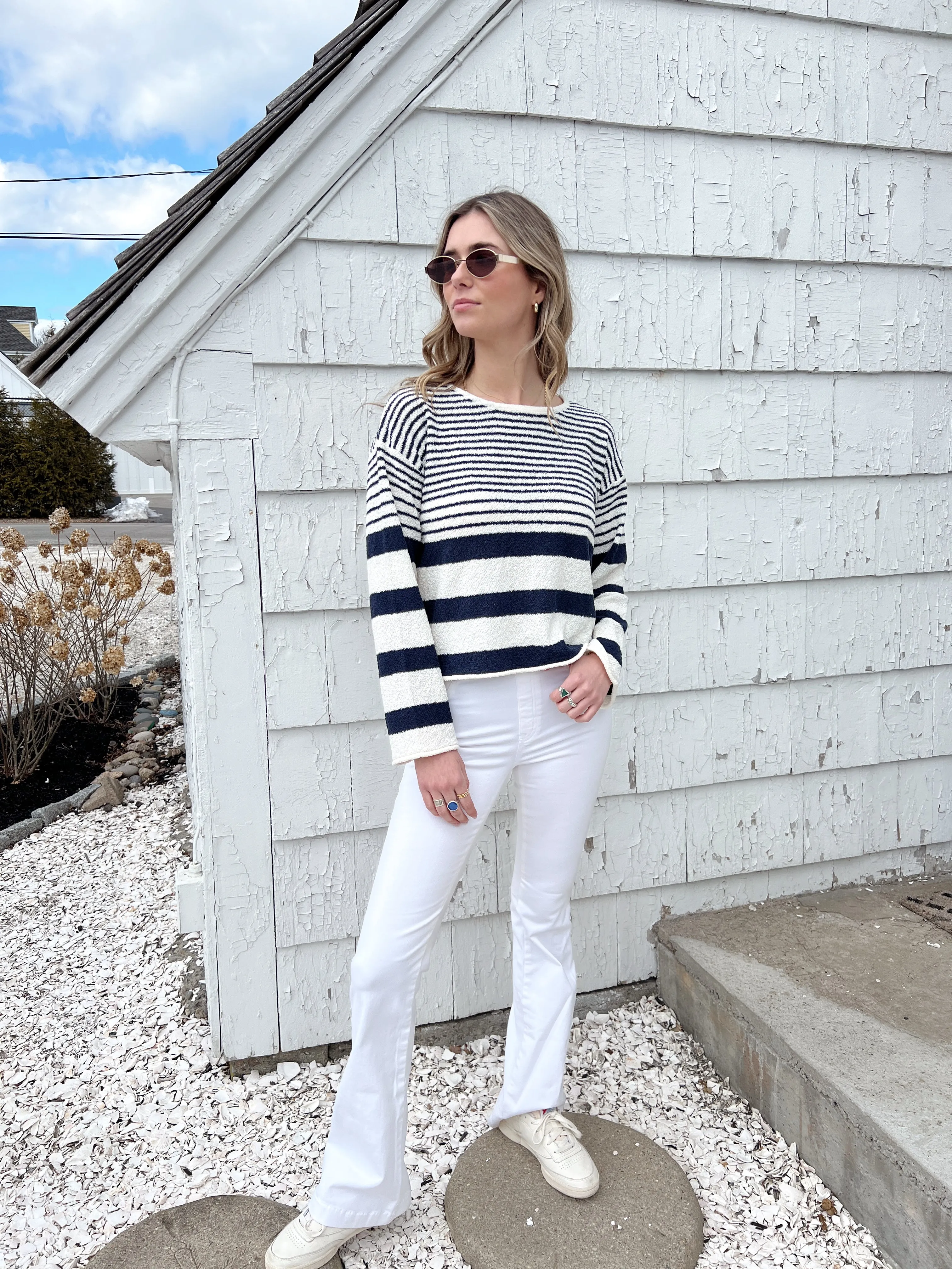 Ellie Sweater Top - Ivory/Navy