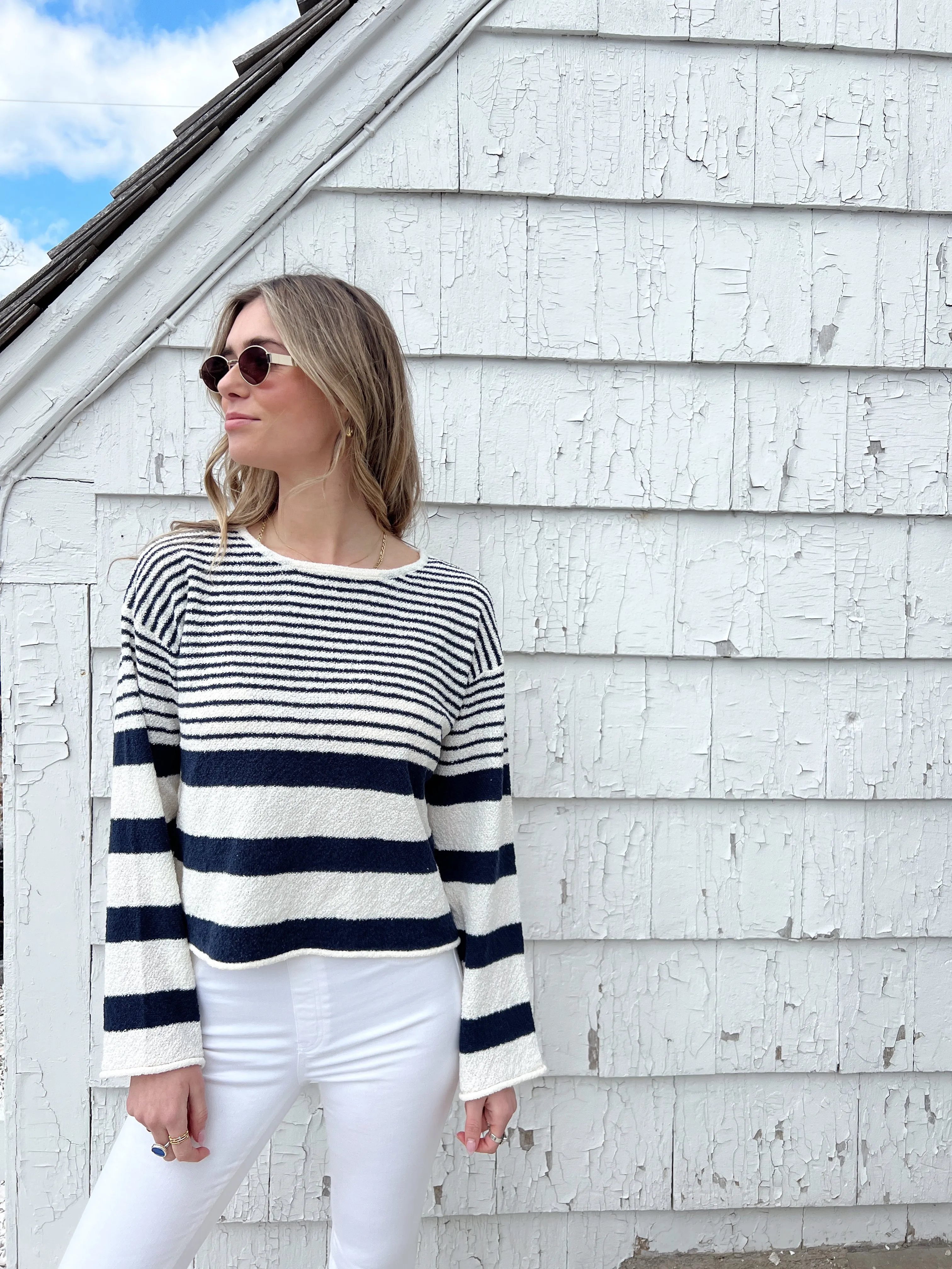 Ellie Sweater Top - Ivory/Navy