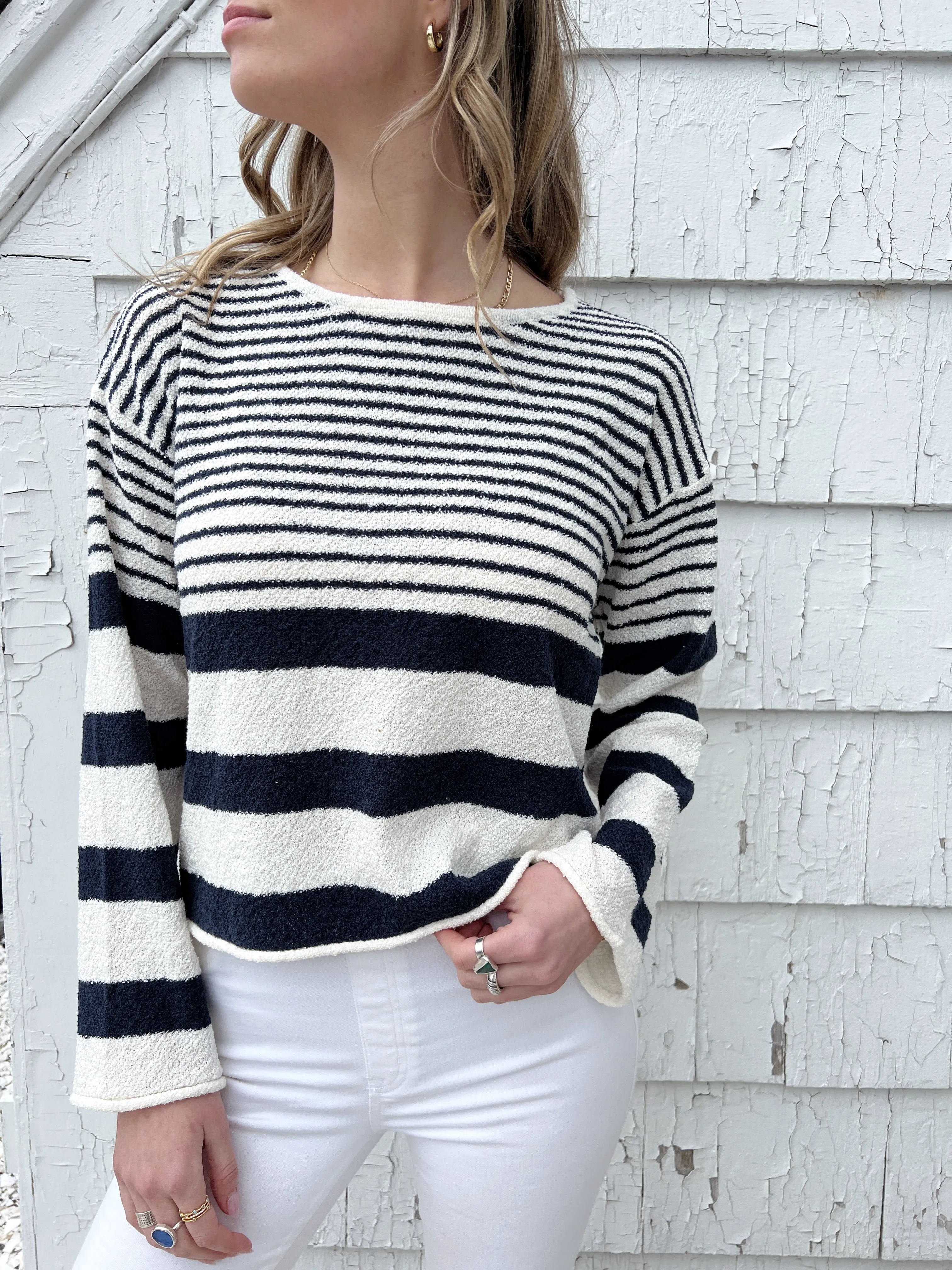 Ellie Sweater Top - Ivory/Navy