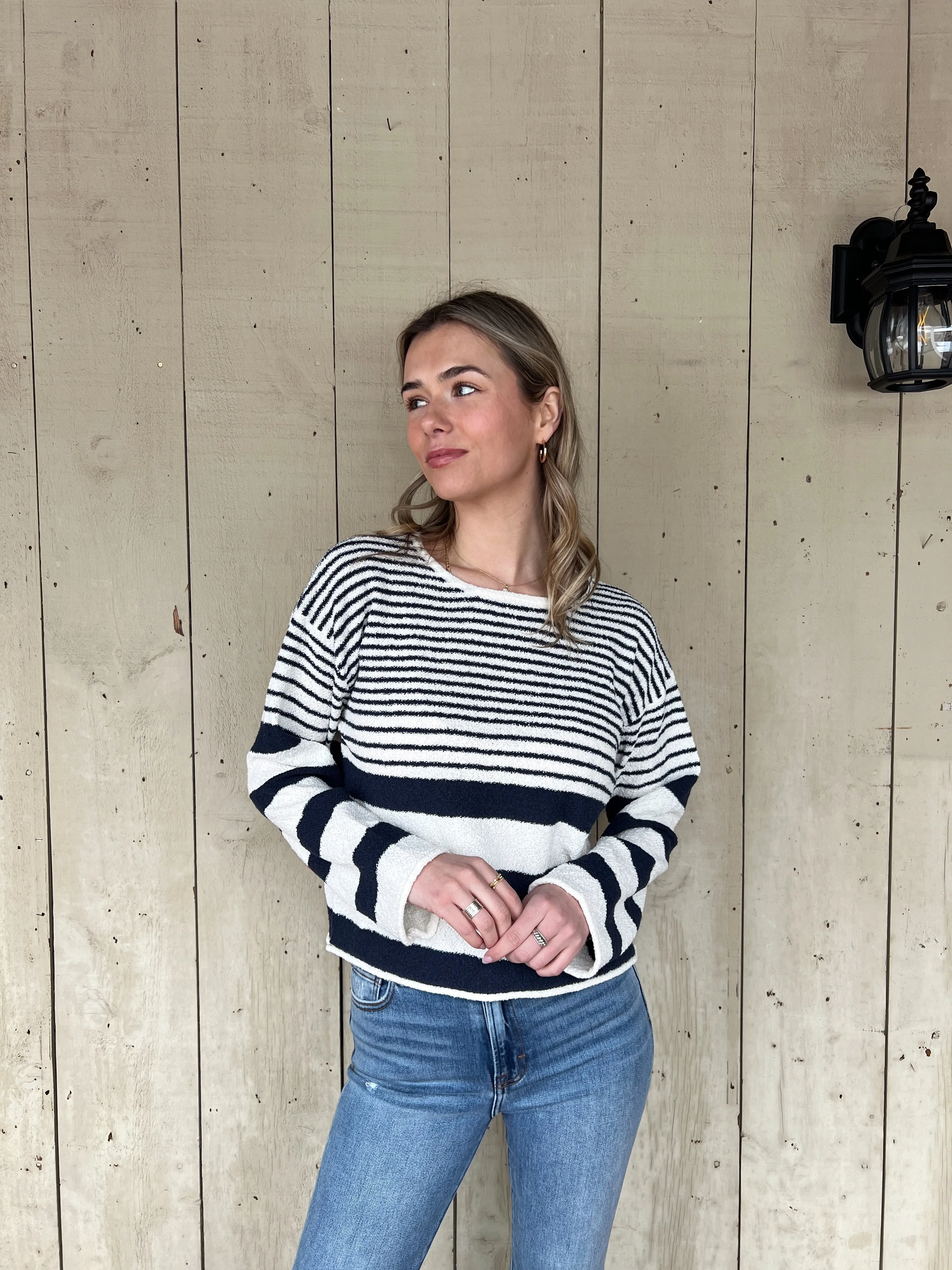 Ellie Sweater Top - Ivory/Navy
