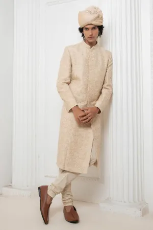 Embroidered Beige Sherwani Set