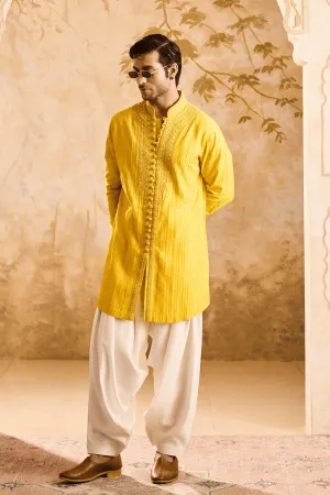 Embroidered Mustard Kurta Set