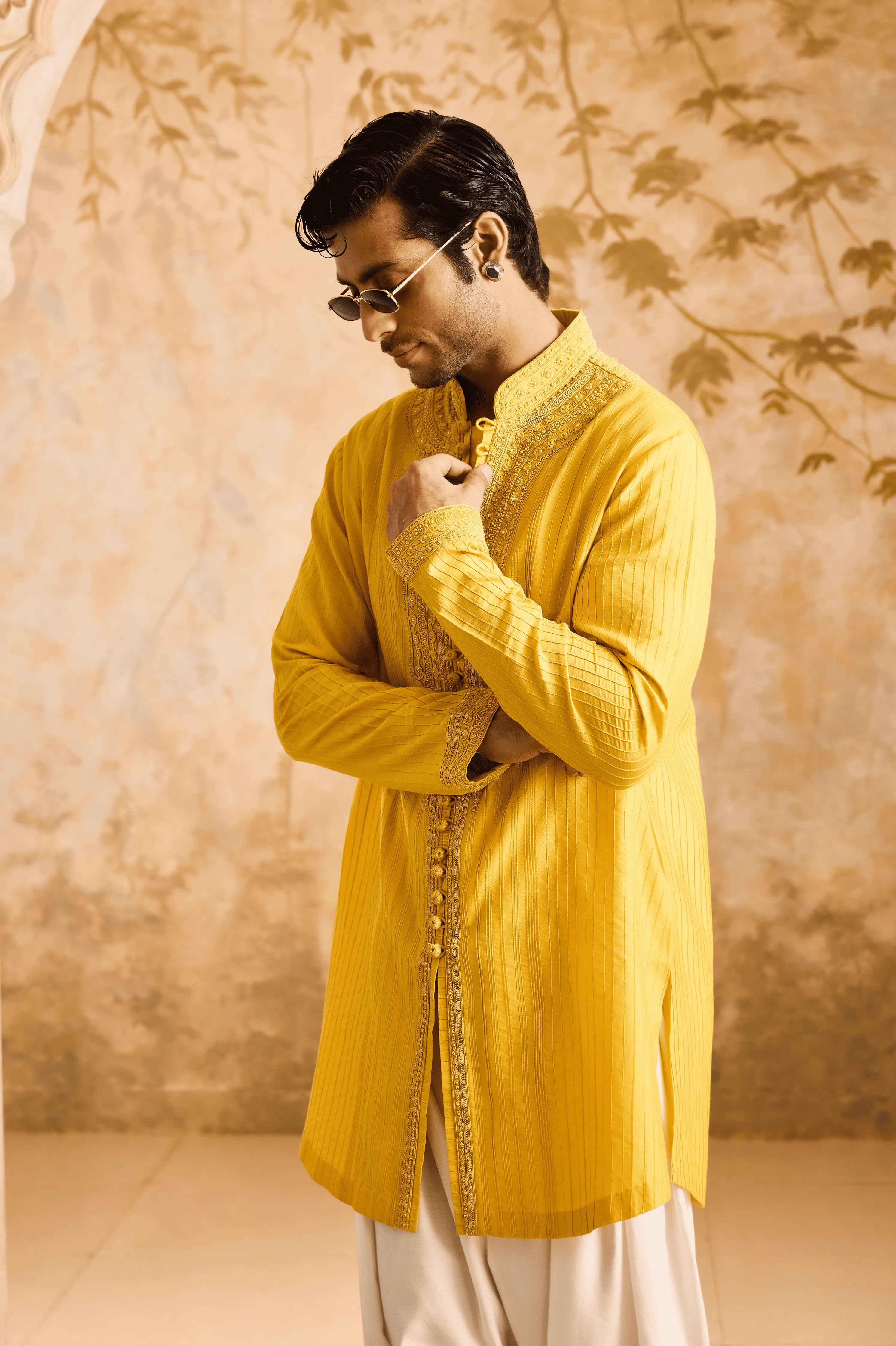Embroidered Mustard Kurta Set