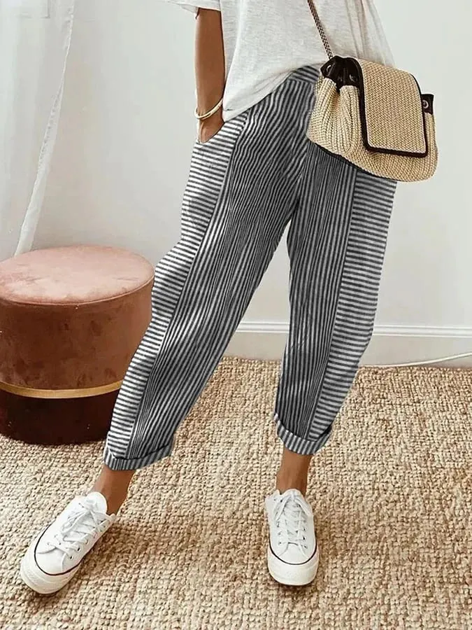 Erna™ - Striped Cotton Pants