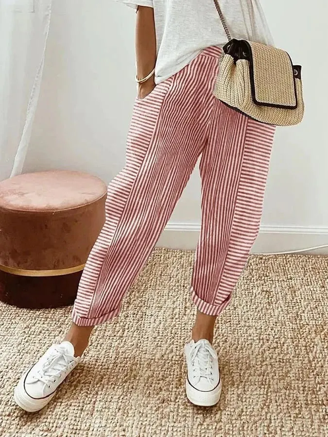 Erna™ - Striped Cotton Pants