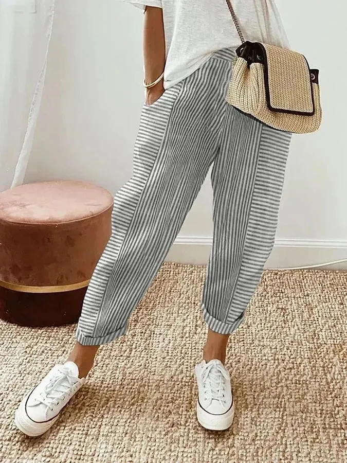 Erna™ - Striped Cotton Pants