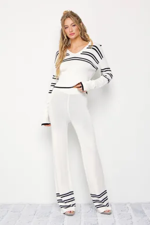 Evelyn Stripe Knit Collar Top and Pants Set