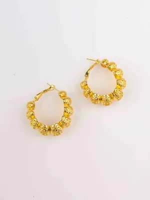 FASHION GOLD PLEATED HOOPS EARRINGS
