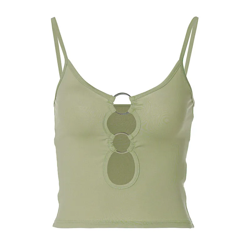 Fashionable Hollow Out Crop Top with Slim Fit and Spaghetti Straps