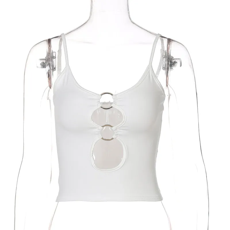 Fashionable Hollow Out Crop Top with Slim Fit and Spaghetti Straps