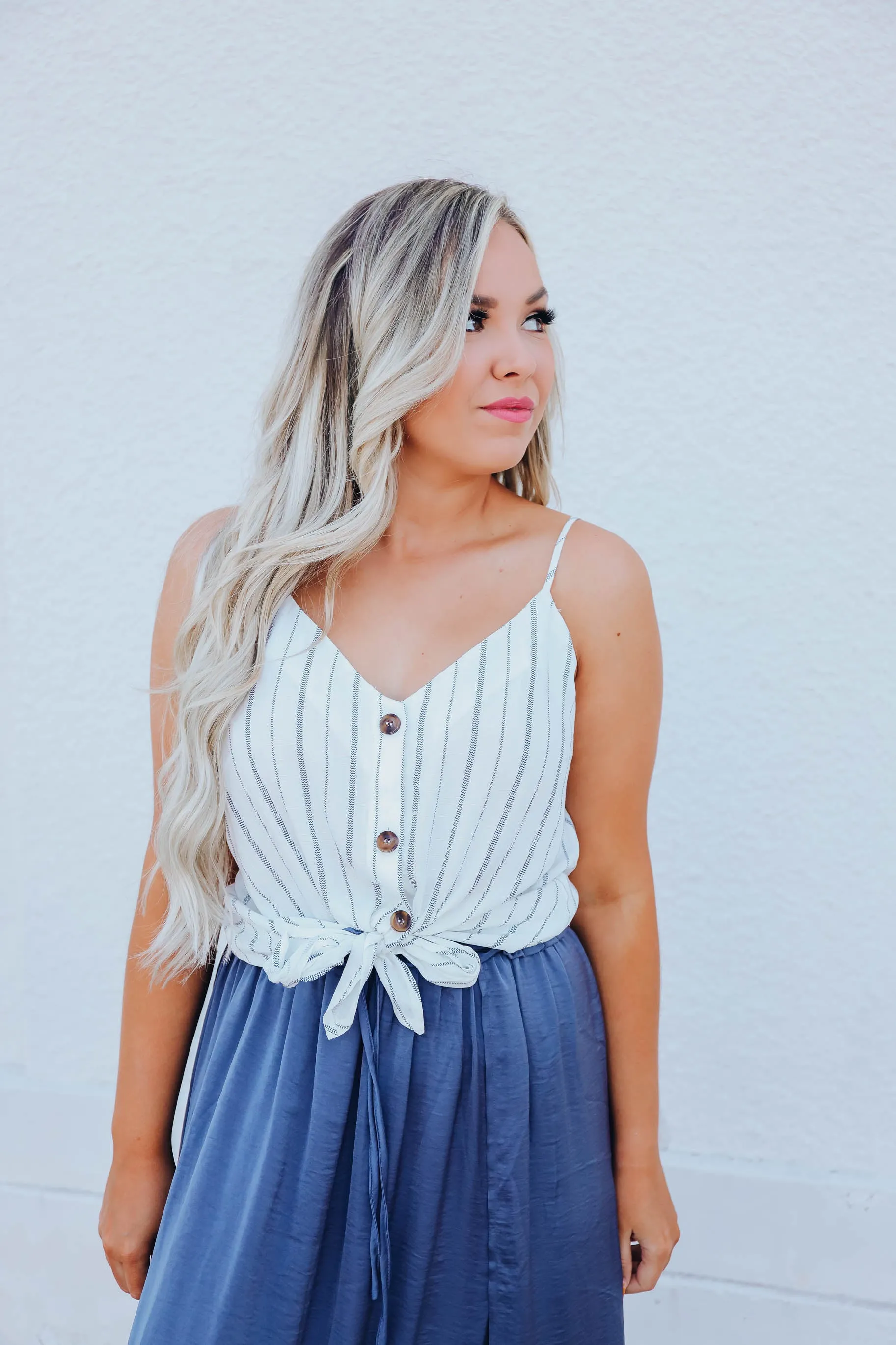Fresh Feeling Striped Tie Front Top - Blue