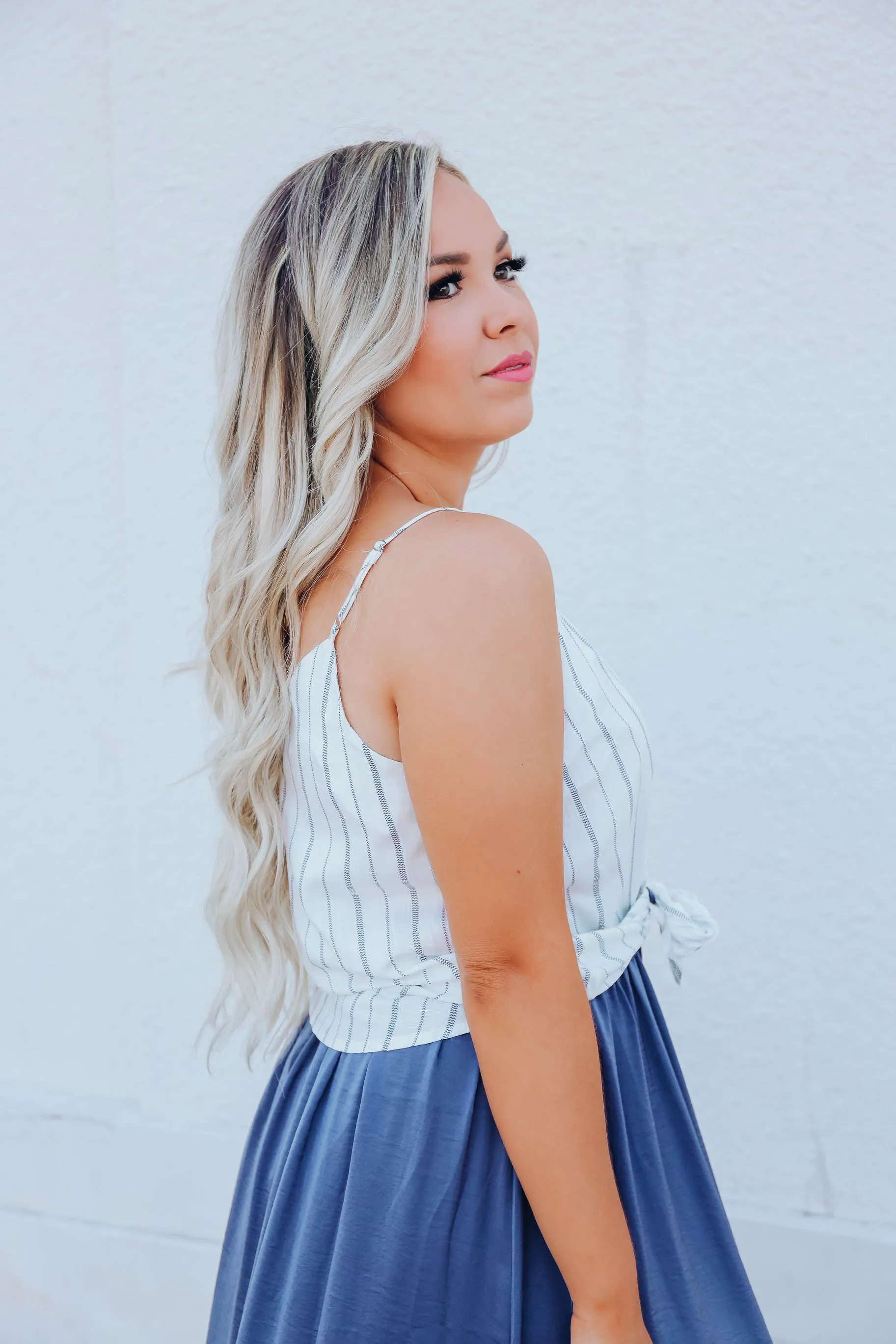 Fresh Feeling Striped Tie Front Top - Blue