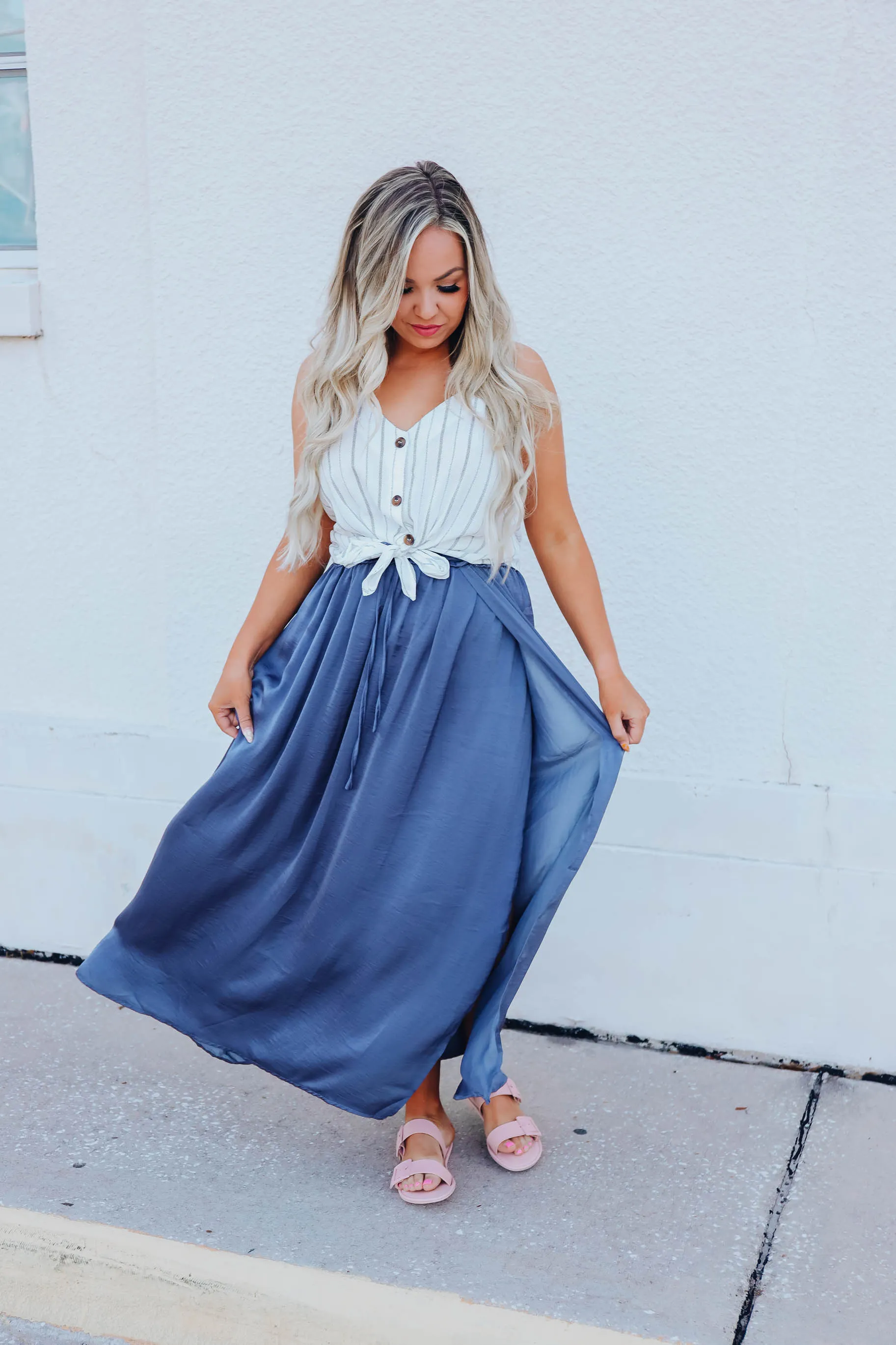 Fresh Feeling Striped Tie Front Top - Blue