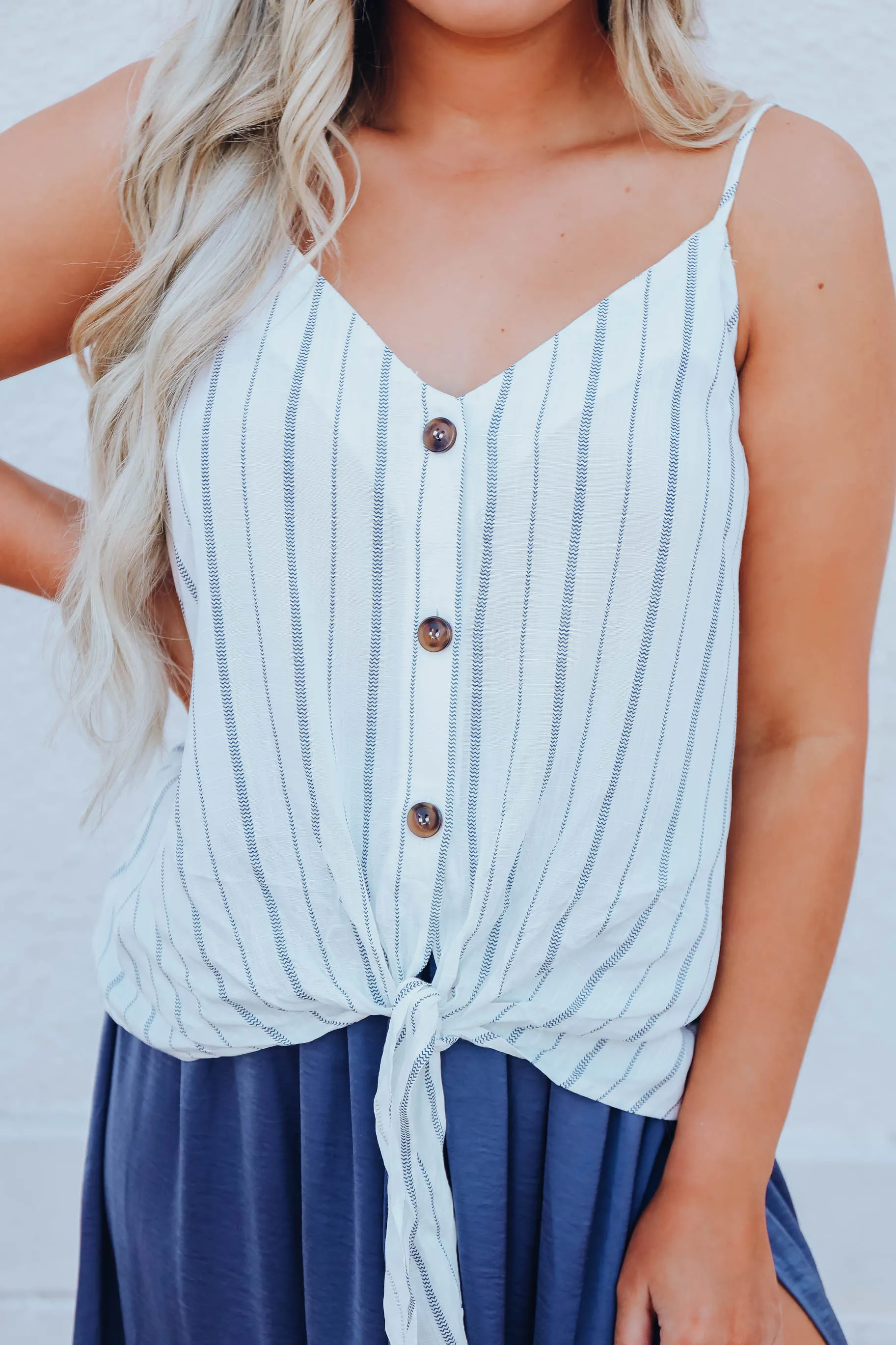Fresh Feeling Striped Tie Front Top - Blue