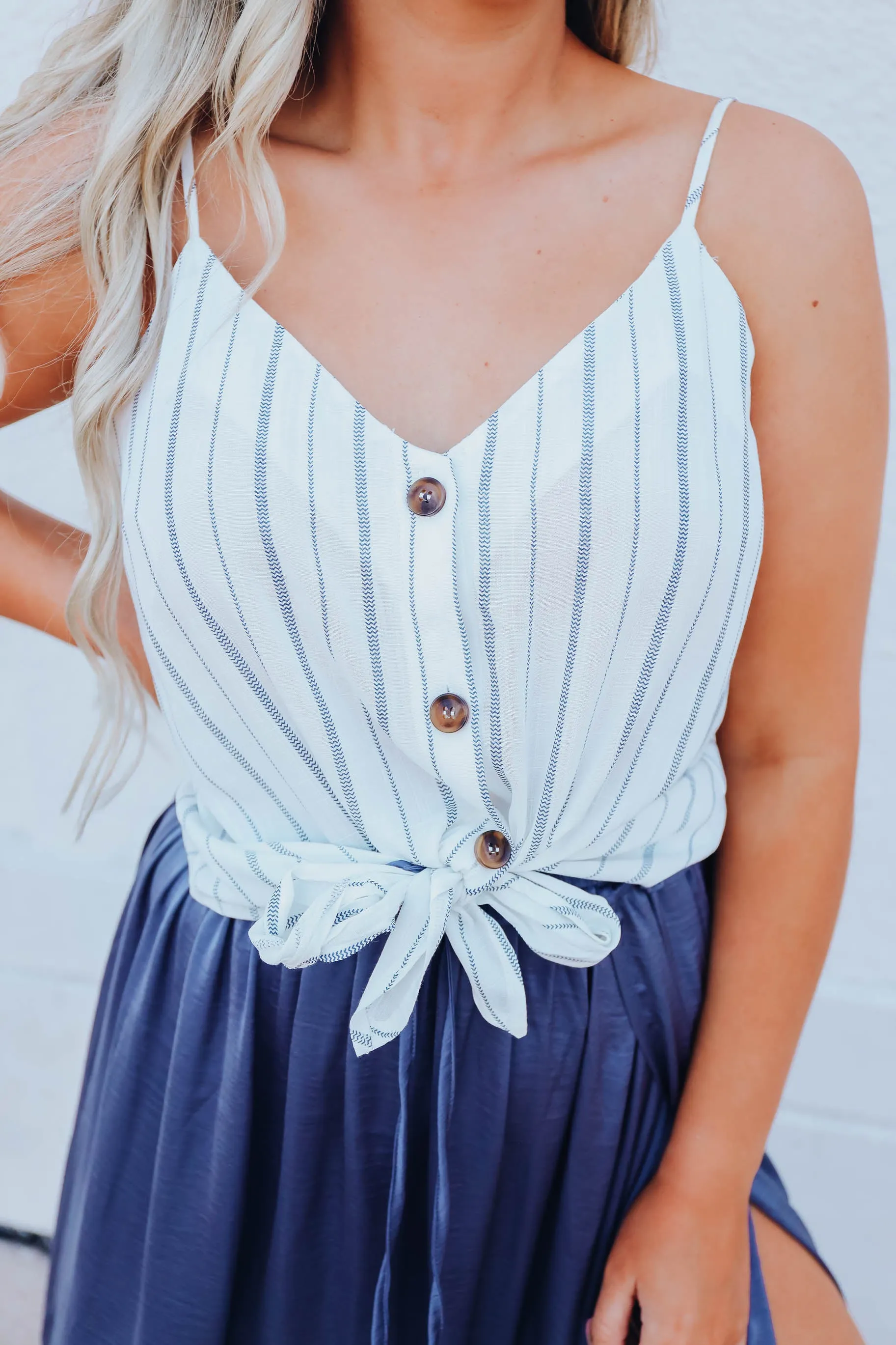 Fresh Feeling Striped Tie Front Top - Blue