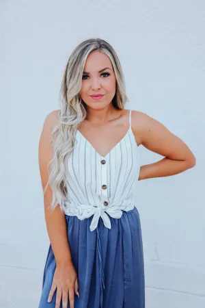 Fresh Feeling Striped Tie Front Top - Blue