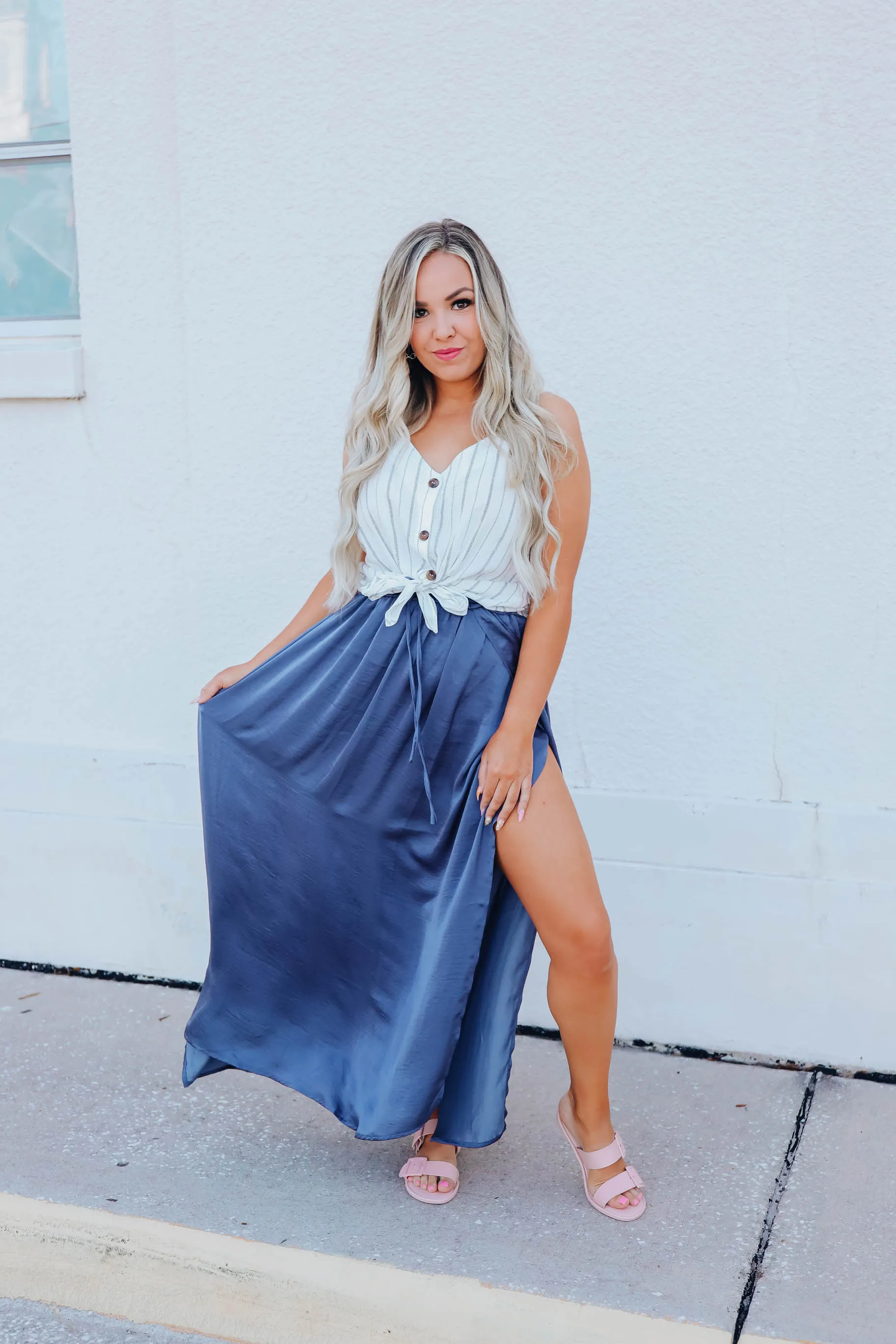 Fresh Feeling Striped Tie Front Top - Blue