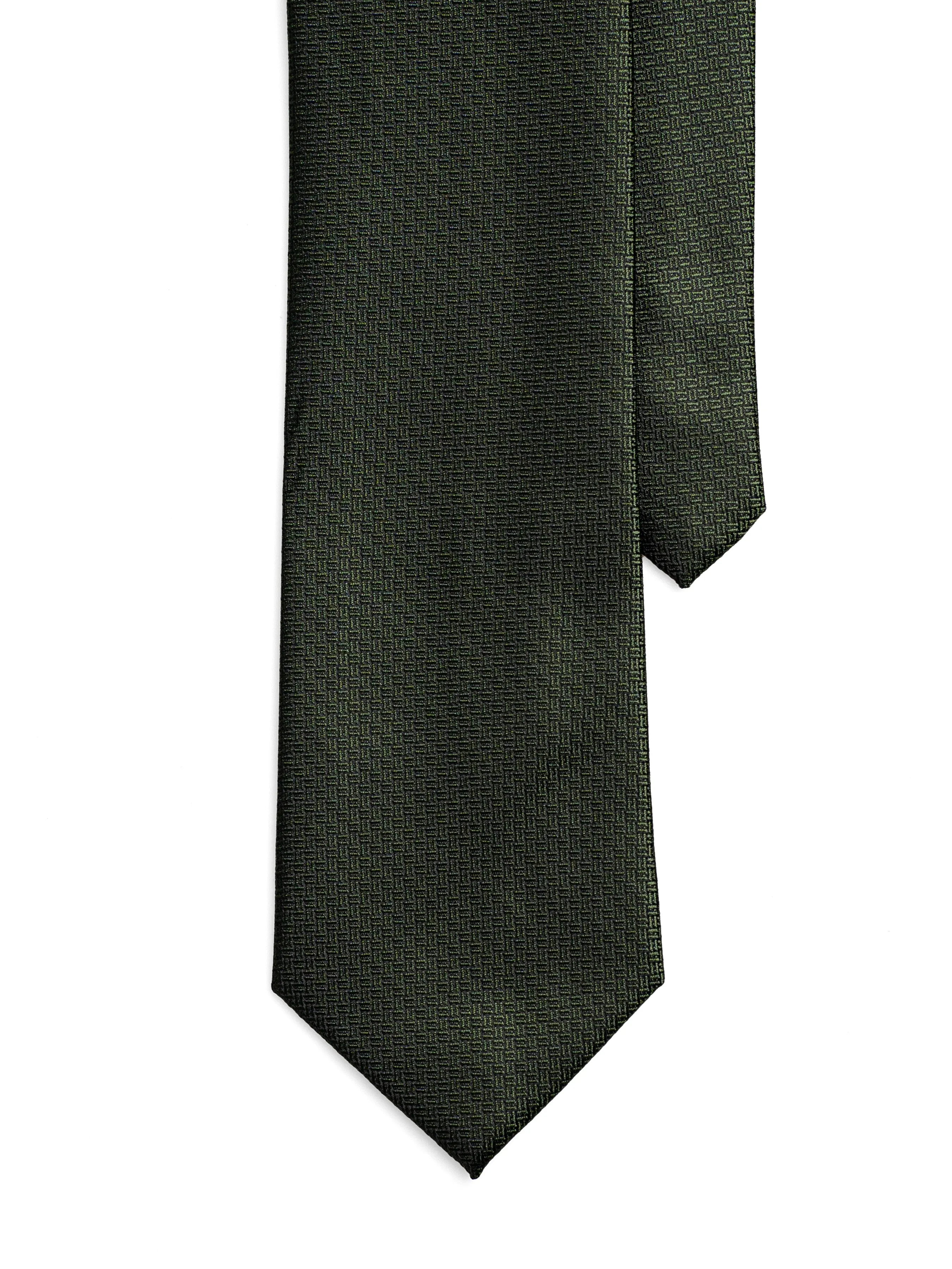 Geometric Tie - Dark Green with Mini Double Weave