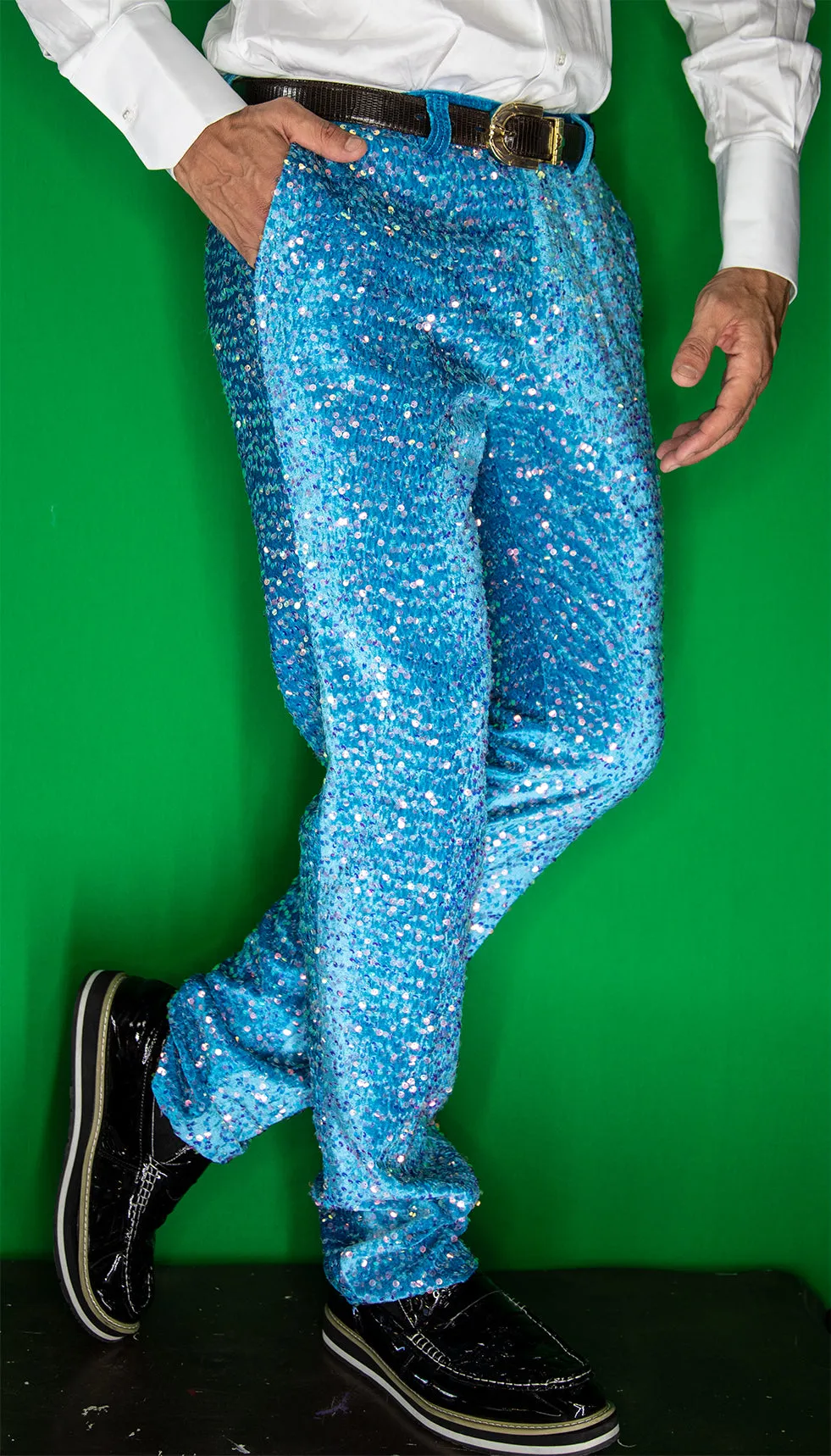 glitter pants men teal