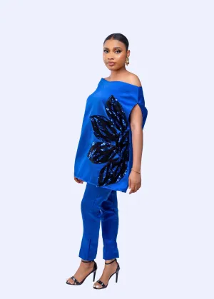 Goddess Pant set (Blue)  - Mikado silk with multicolor sequin