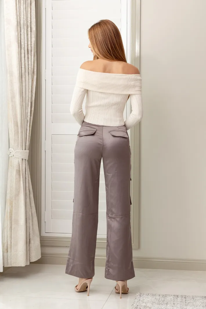 GRACELAND WIDE LEG PANTS - Mauve Satin