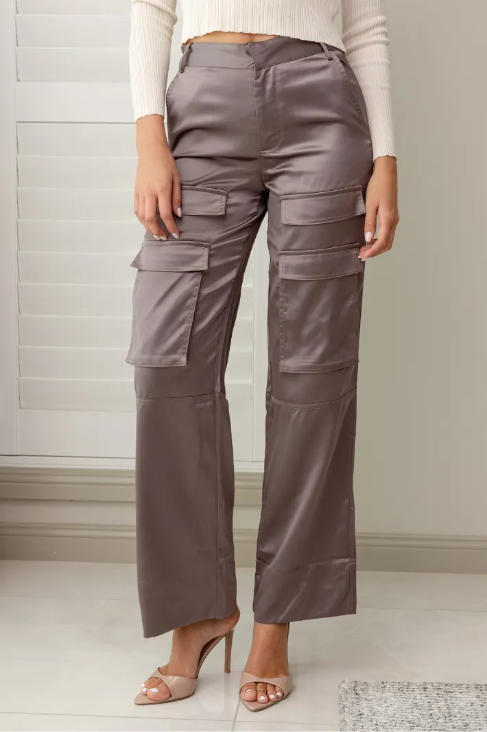 GRACELAND WIDE LEG PANTS - Mauve Satin